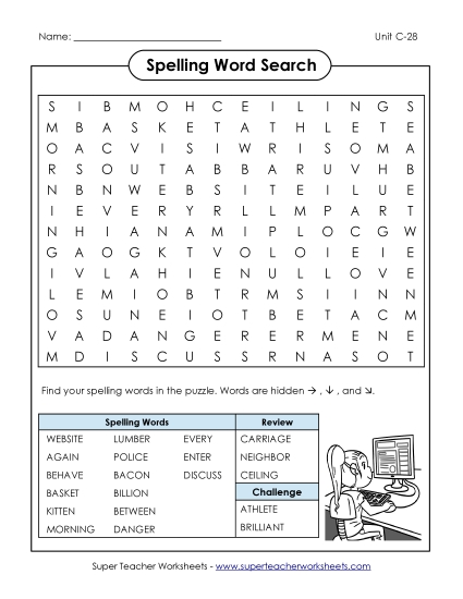 Worksheets - Word Search (C-28) Worksheets - Word Search (C-28)