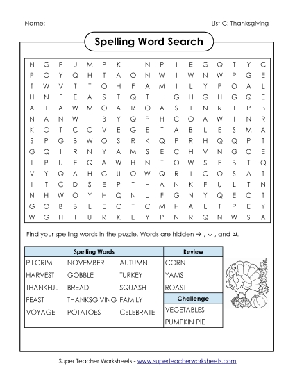 Worksheets and Activities - Word Search (C-Thanksgiving) Worksheets and Activities - Word Search (C-Thanksgiving)
