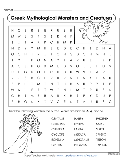 Puzzles - Word Search: Creatures & Monsters