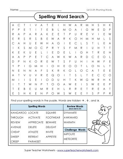 Worksheets - Word Search (D-29) Worksheets - Word Search (D-29)