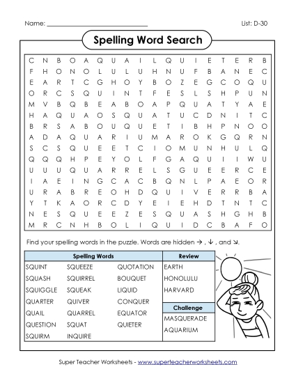 Worksheets - Word Search (D-30) Worksheets - Word Search (D-30)