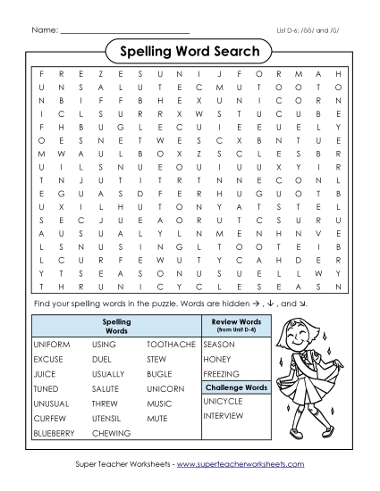 Worksheets - Word Search (D-6) Worksheets - Word Search (D-6)