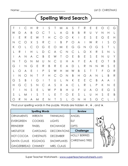 Worksheets - Word Search (D-Christmas) Worksheets - Word Search (D-Christmas)