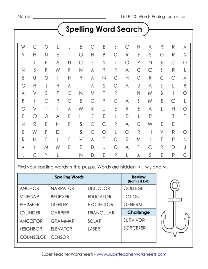 Printable Worksheets - Word Search (E-10)