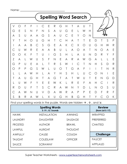 Printable Worksheets - Word Search (E-19)