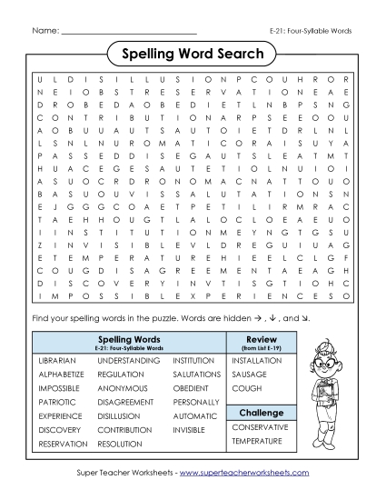Printable Worksheets - Word Search (E-21)