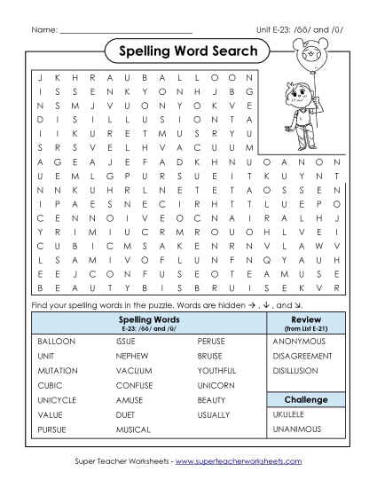 Printable Worksheets - Word Search (E-23) Printable Worksheets - Word Search (E-23)