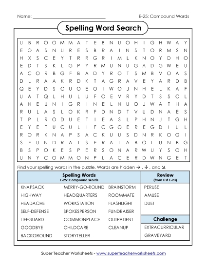 Printable Worksheets - Word Search (E-25)