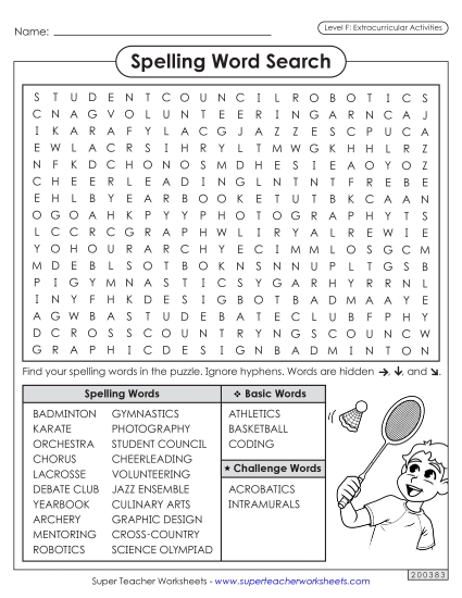 Worksheets and Puzzles - Word Search (Extracurriculars)