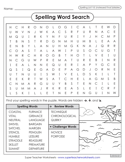 Worksheets and Puzzles - Word Search (F-8)