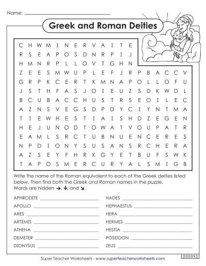 Puzzles - Word Search: Greek & Roman Deities Puzzles - Word Search: Greek & Roman Deities