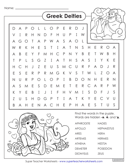 Puzzles - Word Search: Greek Deities
