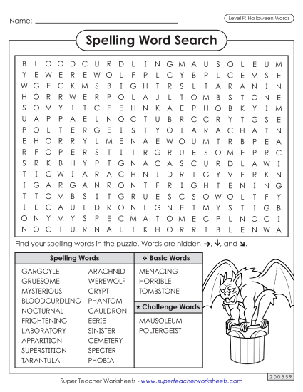 Worksheets and Puzzles - Word Search (Halloween)