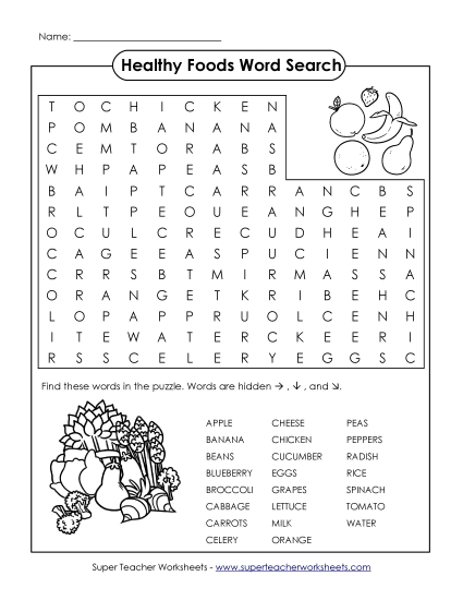 Activities - Word Search - Healthy Foods