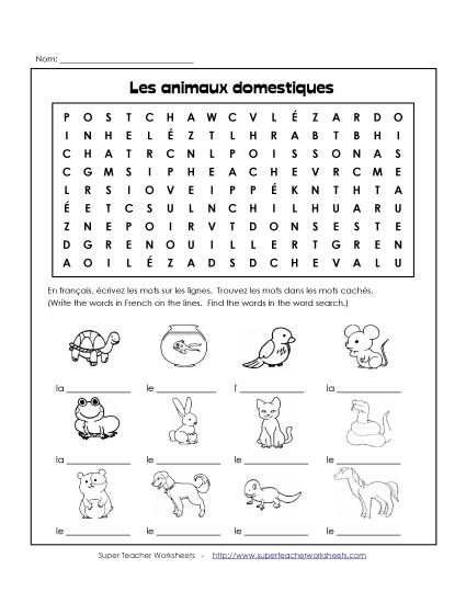 Pets (Les animaux domestiques) - Word Search: Pets Pets (Les animaux domestiques) - Word Search: Pets