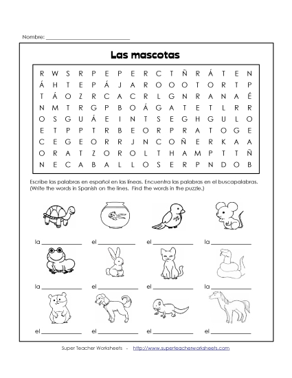 Pets (Mascotas) - Word Search: Pets