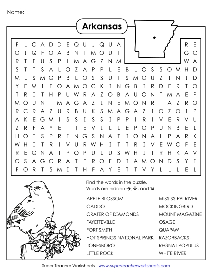 Puzzles - Word Search Puzzle: Arkansas