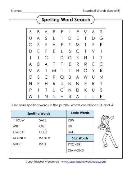 Flashcards - Word Search Puzzle (B-Baseball) 
