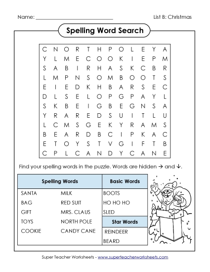 Worksheets and Activities - Word Search Puzzle (B-Christmas) Worksheets and Activities - Word Search Puzzle (B-Christmas)