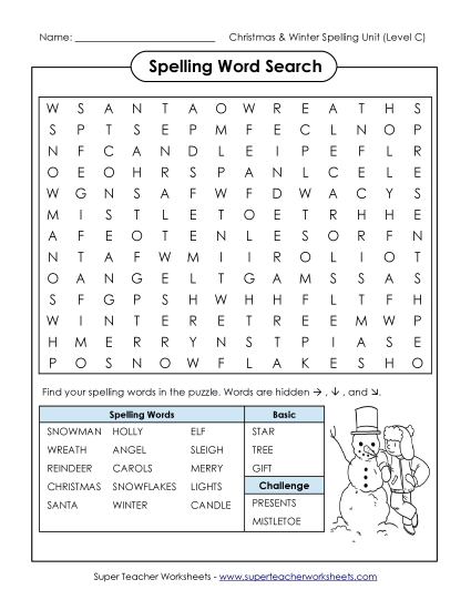 Worksheets - Word Search Puzzle (C-Christmas) Worksheets - Word Search Puzzle (C-Christmas)