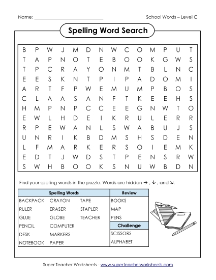 Worksheets and Activities - Word Search Puzzle (C-School Words) Worksheets and Activities - Word Search Puzzle (C-School Words)