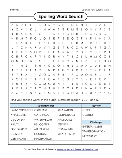Worksheets - Word Search Puzzle (D-24) Worksheets - Word Search Puzzle (D-24)