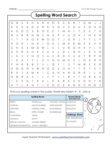 Worksheets - Word Search Puzzle (D-28) Worksheets - Word Search Puzzle (D-28)