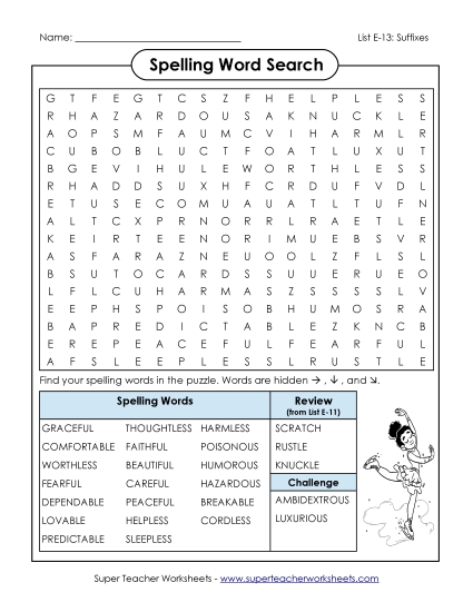 Printable Worksheets - Word Search Puzzle (E-13)