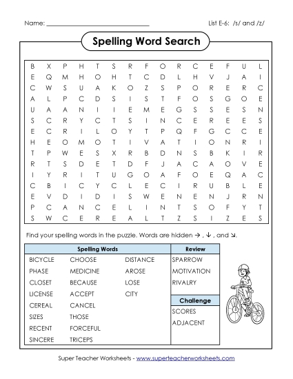 Printable Worksheets - Word Search Puzzle (E-6)