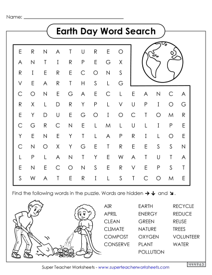 Earth Day Crafts, Games, and Puzzles - Word Search Puzzle - Earth Day
