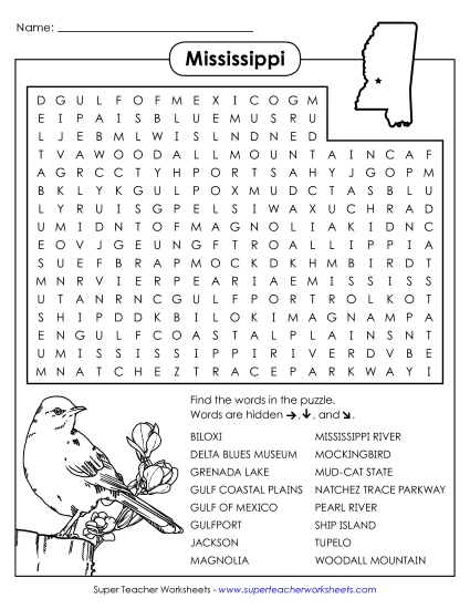 Puzzles - Word Search Puzzle: Mississippi