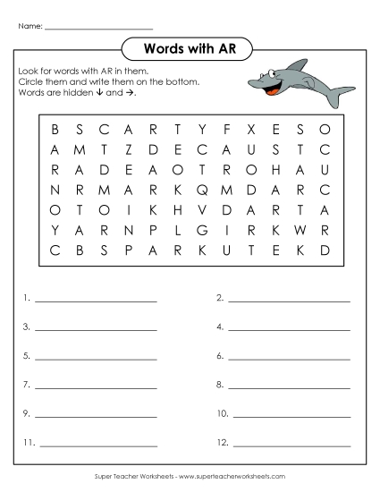  /är/ Sound (as in Star) - Word Search: /är/ Words