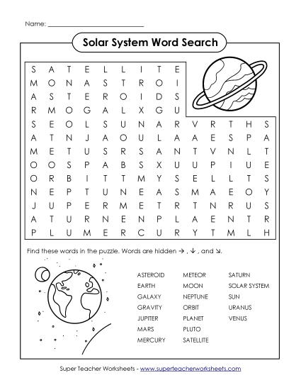 Projects and Activities - Word Search - Solar System
