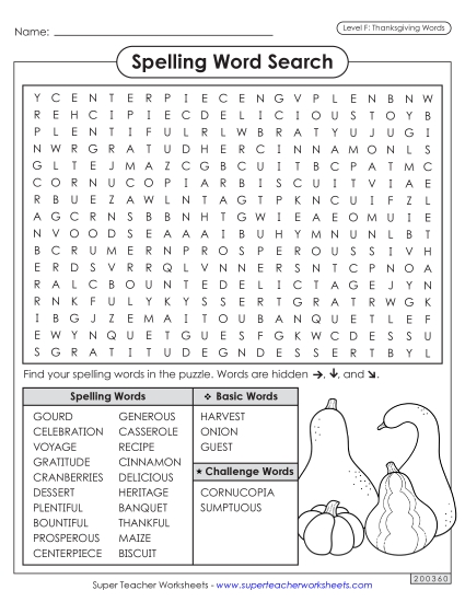 Worksheets and Puzzles - Word Search (Thanksgiving)