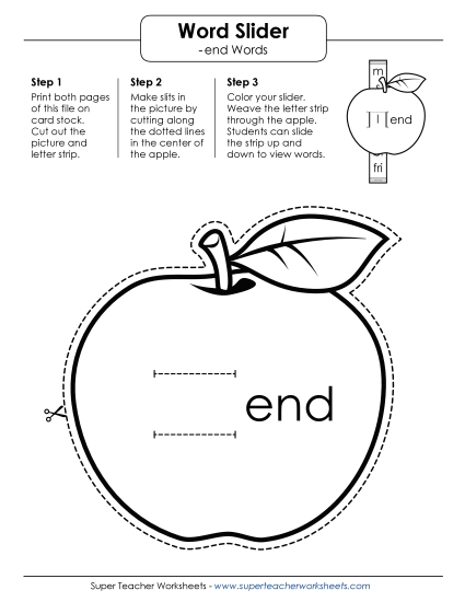 Word Slider, Flashcards, and Word Wheel - Word Slider (-end Words)