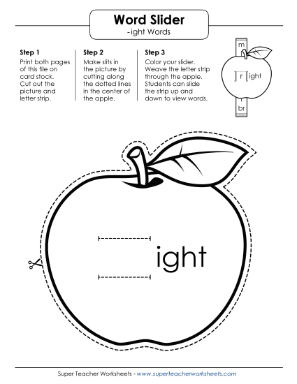 Word Slider, Flashcards, and Word Wheel - Word Slider (-ight Words)