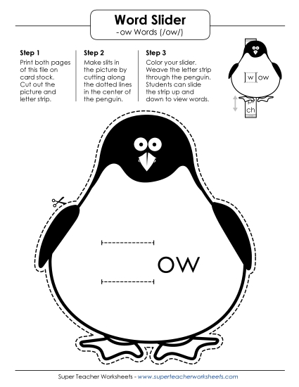 Word Slider, Flashcards, and Word Wheel /ow/ Sound (as in Cow) - Word Slider (-ow Words)