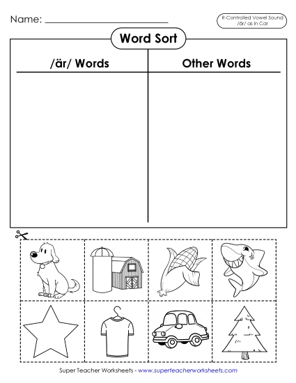  /är/ Sound (as in Star) - Word Sort (Cut and Glue)