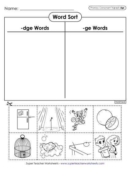Cut-and-Glue Activities - Word Sort (-dge Words) - Advanced Cut-and-Glue Activities - Word Sort (-dge Words) - Advanced