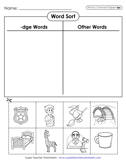 Cut-and-Glue Activities - Word Sort (-dge Words)
