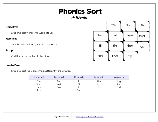 Card Games & Sorts - Word Sort - /f/