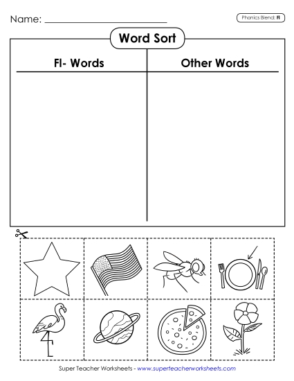 Cut and Glue Activities - Word Sort (Fl- Words) Cut and Glue Activities - Word Sort (Fl- Words)