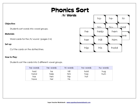 Card Games & Sorts - Word Sort - /h/ Card Games & Sorts - Word Sort - /h/