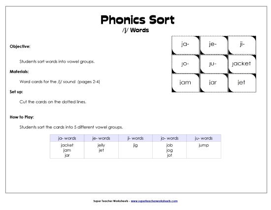 Card Games & Sorts - Word Sort - /j/