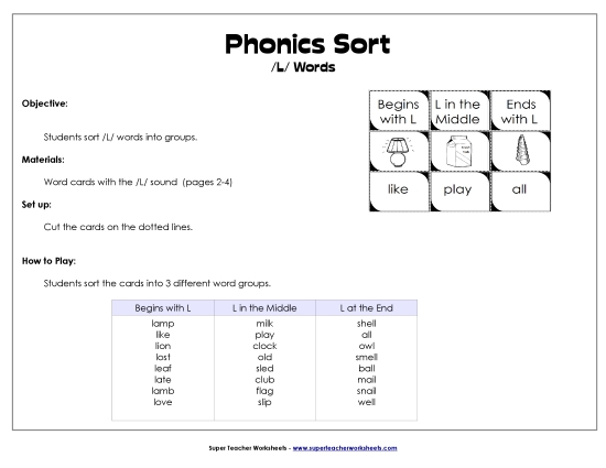 Card Games & Sorts - Word Sort - /L/