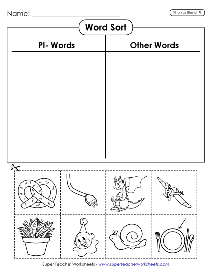 Cut and Glue Activities - Word Sort (Pl- Words)