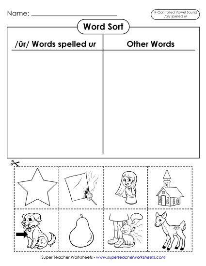 Worksheets - Word Sort: /ûr/ Spelled ur