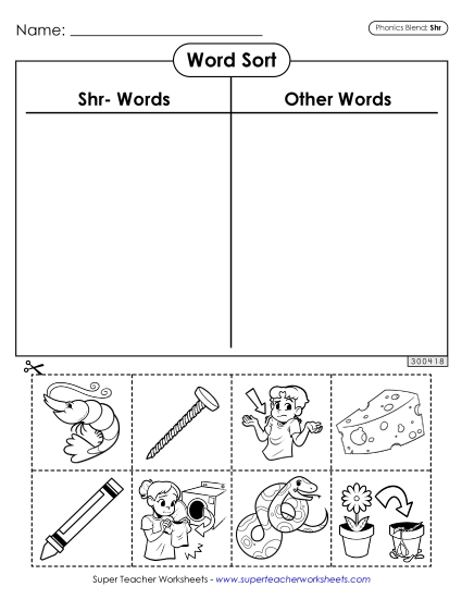 Cut-and-Glue Activities - Word Sort (Shr- Words) Cut-and-Glue Activities - Word Sort (Shr- Words)