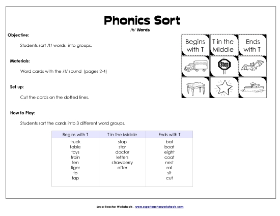 Card Games & Sorts - Word Sort - /t/