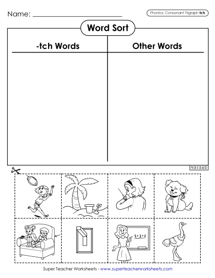 Cut-and-Glue Activities - Word Sort (-tch Words) - Advanced